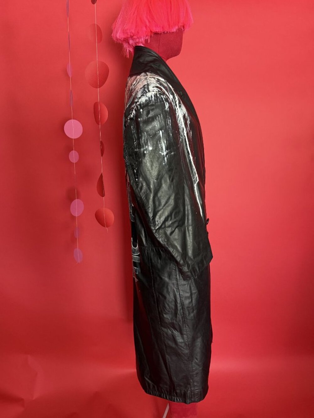 Upcycled Leather Statement Coat – Vintage 80s/90s Black Trench - Picture 4 of 12